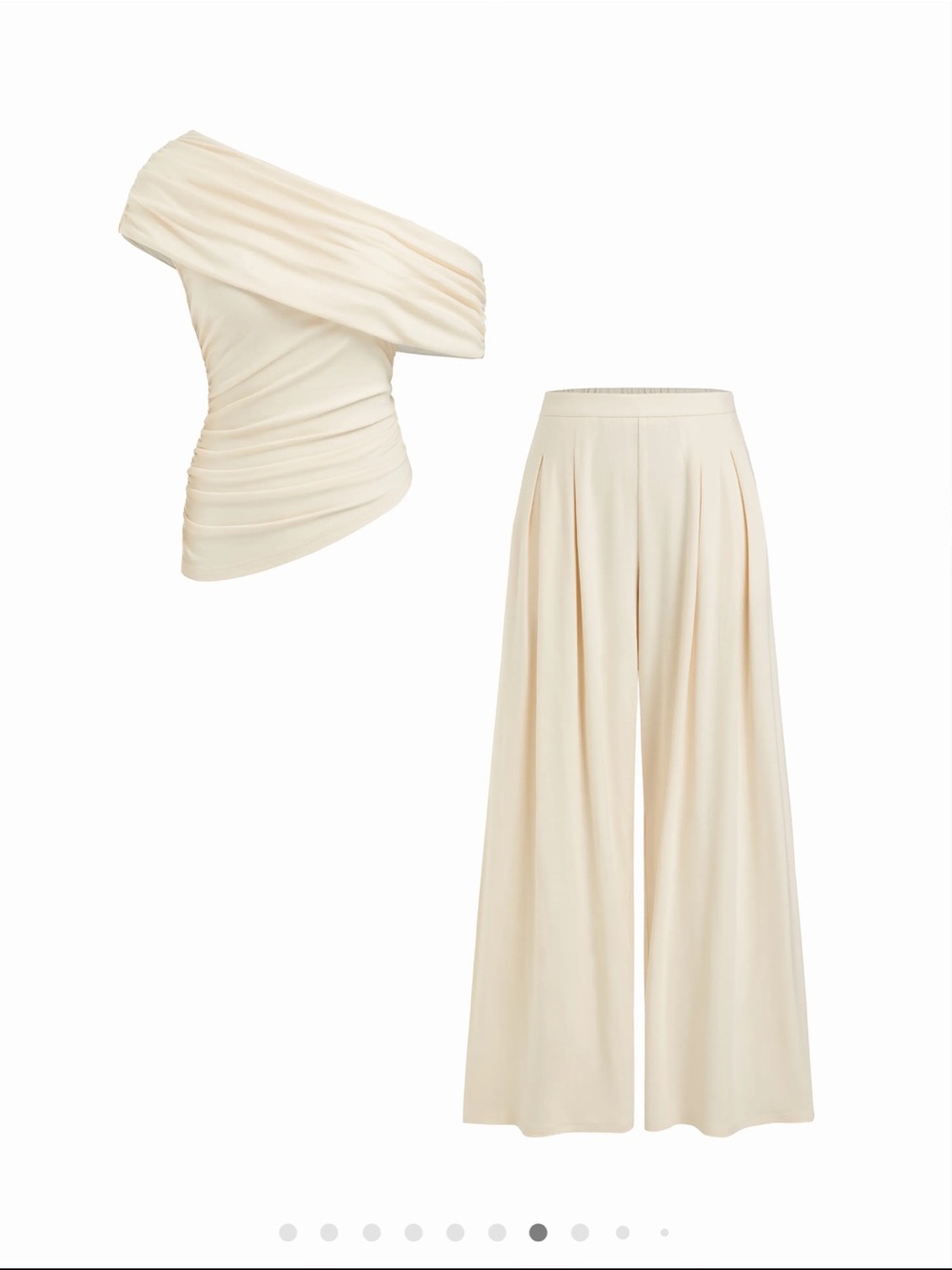 Off-Shoulder Cream Wide-Leg Set - Picture 6 of 7